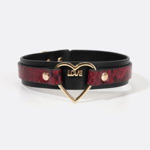 Snake Print Heart Accent PU Collar