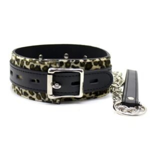 Wild - Inspired Leopard Print Leather Choker with Chain - Exotic Fashion Statement