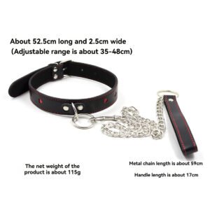 Romantic Heart - Shaped Black and Red Leather Collar and Metal Chain Set
