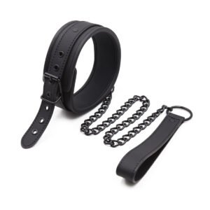 Cool Black Collar and Metal Chain Set