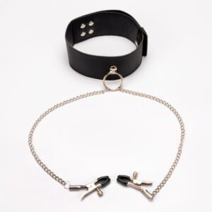 Seductive BDSM - Inspired Collar with Nipple Clamps - Edgy and Alluring Accessory