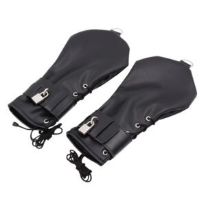 SM Black Leather Paw - Shaped Restraint Handcuffs Set